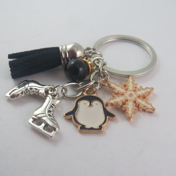 Ice Skating Keychain Winter Lover Gift for Girl or Woman Penguin Snowflake Charm - Picture 2 of 4